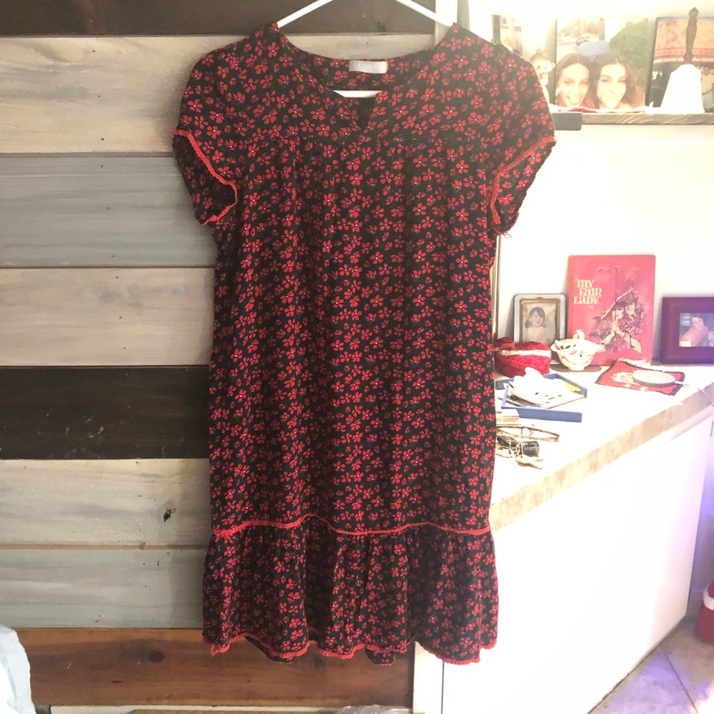 Black with red flowers dress - small